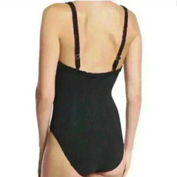 TORY BURCH ONE PIECE SOLID RUFFLE UNDER WIRE BLACK S/P SWIMSUIT / BODYSUIT - Picture 5 of 15